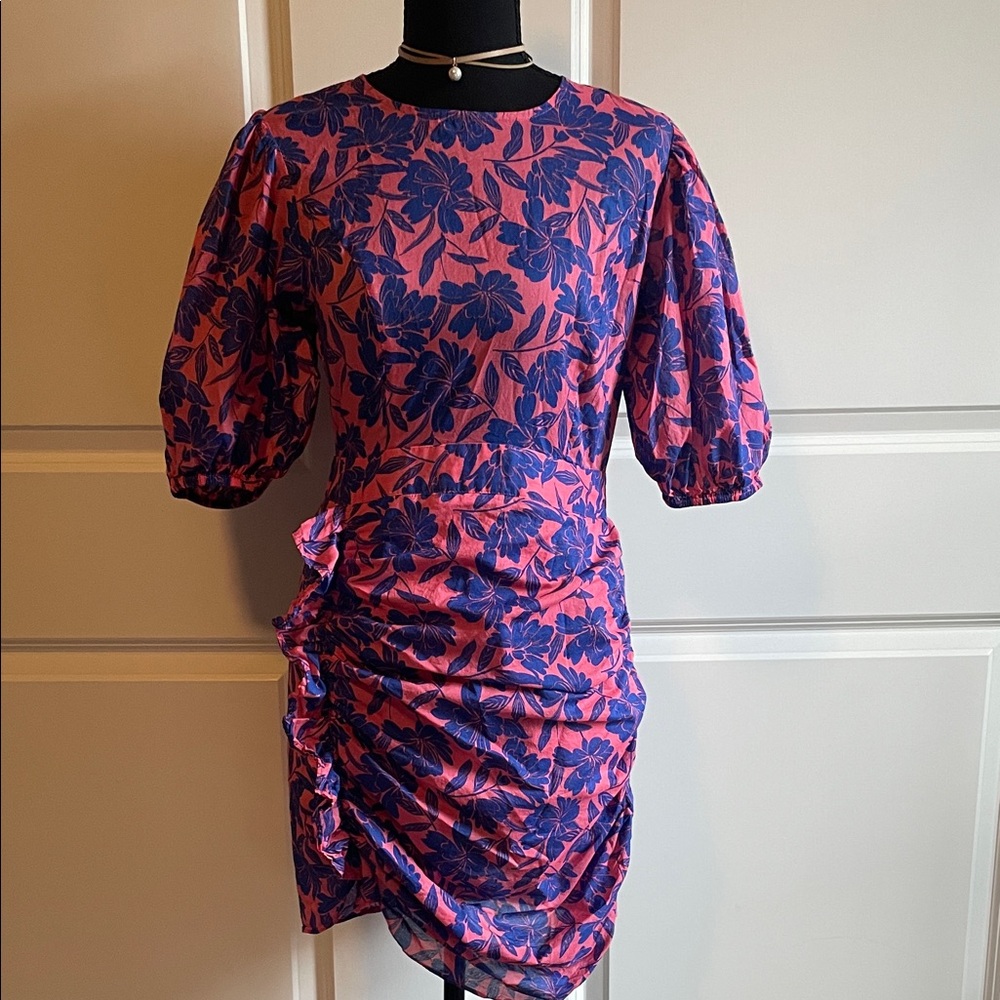 Olivaceous Floral Puff Sleeve Gathered Ruffle Dress Size M Juniors